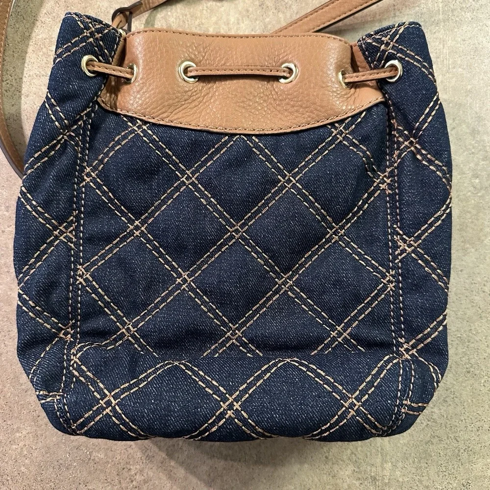 Lauren Ralph Lauren Medium Denim leather crosstitch bag Designer‎ soldout